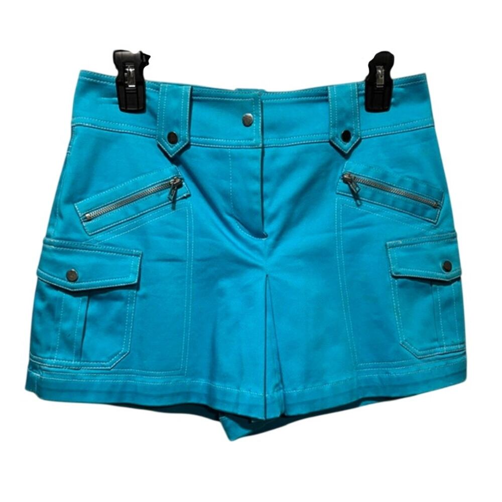 Cache Turquoise Blue Skort Skirt Short Zippers Pockets Self Belt Stretch Sz 2/4